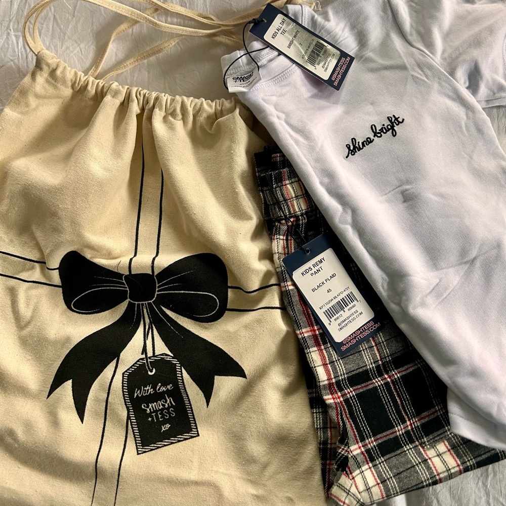 Smash + Tess White Kids Tee with Black Embroidery